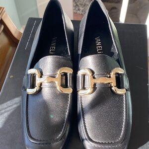 Van Eli Black Loafers with Gold Buckle